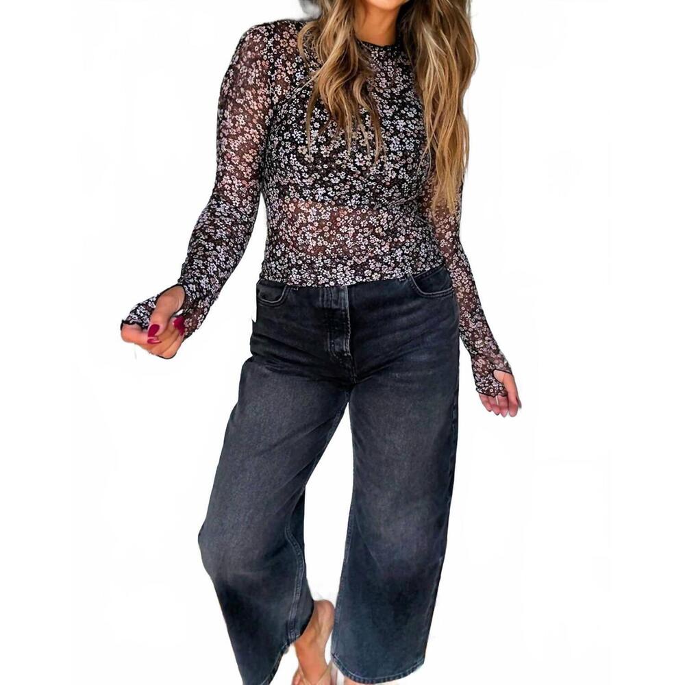NEW DEAR LOVER ditsy floral mesh top in multi